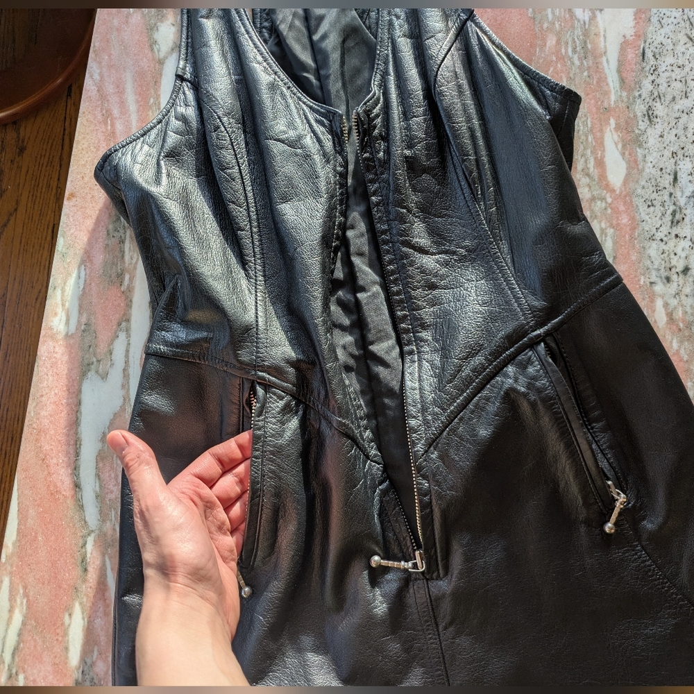 Wilson's Vintage Black Leather Sleeveless Moto Zip Dress Large Curves - Picture 11 of 11